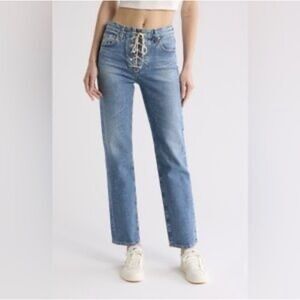 Strom Jeans Corset Lace Up Front Medium Wash Zip Side Flare Size 27